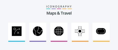 mapas y paquete de iconos de glifo 5 de viaje que incluye. camino.. diseño de iconos creativos vector