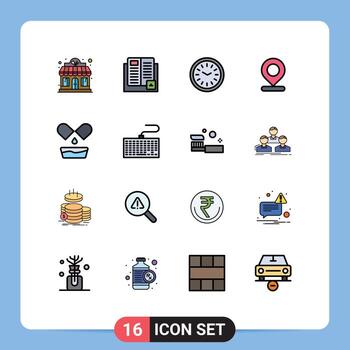 16 User Interface Flat Color Filled Line Pack of modern Signs and Symbols of pin map school location time Editable Creative Vector Design Elements