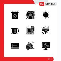 Pack of 9 creative Solid Glyphs of laptop document rise device jug Editable Vector Design Elements