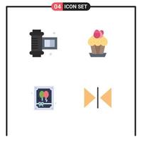 grupo de 4 iconos planos modernos establecidos para elementos de diseño vectorial editables de fiesta de comida de huevo de globo de rollo de cámara antigua vector