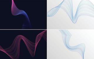 Set of 4 geometric wave pattern background Abstract waving line vector