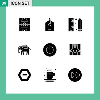9 conjunto de glifos sólidos universales para aplicaciones web y móviles en diseño indio elefante África elementos de diseño vectorial editables vector