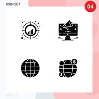 Universal Icon Symbols Group of 4 Modern Solid Glyphs of chart offer target website globe Editable Vector Design Elements