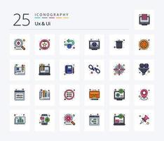 paquete de iconos rellenos de 25 líneas de ux y ui que incluye tick. perfil. estrella. controlar. proceso vector