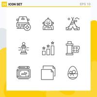 9 Thematic Vector Outlines and Editable Symbols of game business feeling advantage american Editable Vector Design Elements