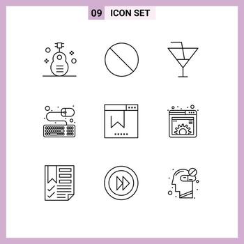 Modern Set of 9 Outlines Pictograph of browser mouse prohibited keyboard party Editable Vector Design Elements