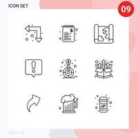 User Interface Pack of 9 Basic Outlines of fund finance location exclamation mark chat error Editable Vector Design Elements