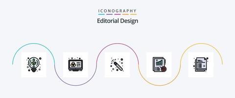 Editorial Design Line Filled Flat 5 Icon Pack Including document. design. designer. report. analytics vector