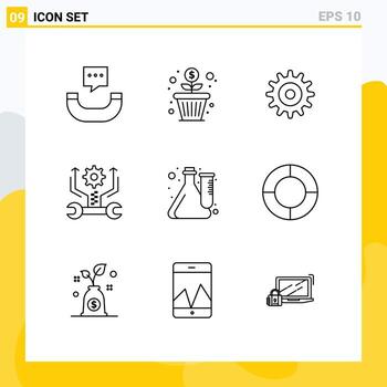 Modern Set of 9 Outlines and symbols such as lab culture setting cube setting Editable Vector Design Elements