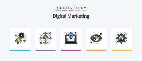 la línea de marketing digital llenó un paquete de 5 íconos que incluye publicidad digital. ajustes. pago en línea. megáfono. publicidad. diseño de iconos creativos vector