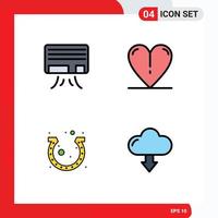 Group of 4 Modern Filledline Flat Colors Set for ac horseshoe heart day cloud Editable Vector Design Elements