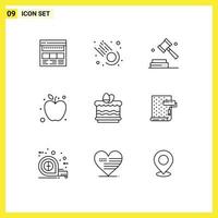 9 Universal Outline Signs Symbols of cack fruit meteor apple digital Editable Vector Design Elements