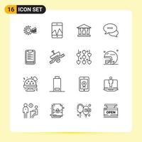 16 User Interface Outline Pack of modern Signs and Symbols of clipboard message graph chat mony Editable Vector Design Elements