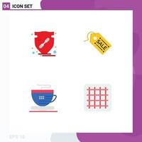 Pictogram Set of 4 Simple Flat Icons of trust tea protect shopping coffee Editable Vector Design Elements