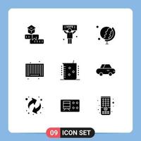 Set of 9 Commercial Solid Glyphs pack for chemical shopping vote search barcode Editable Vector Design Elements