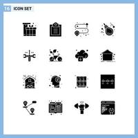 Universal Icon Symbols Group of 16 Modern Solid Glyphs of computing rope point knot gallows Editable Vector Design Elements