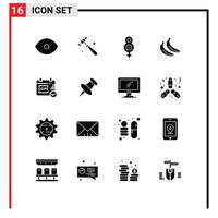 Set of 16 Modern UI Icons Symbols Signs for pin calendar symbol security fruit Editable Vector Design Elements