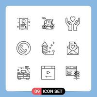 9 iconos creativos signos y símbolos modernos de correo electrónico fuegos artificiales manos signo de evento elementos de diseño vectorial editables vector