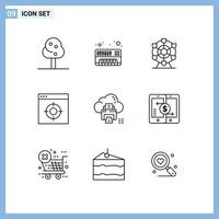 User Interface Pack of 9 Basic Outlines of device print wheel data target Editable Vector Design Elements