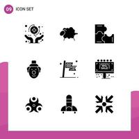 Group of 9 Modern Solid Glyphs Set for checkered circus easter clown puzzle pieces Editable Vector Design Elements