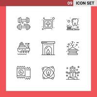 Modern Set of 9 Outlines Pictograph of travel hotel brush construction boat Editable Vector Design Elements