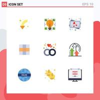 9 Thematic Vector Flat Colors and Editable Symbols of ring engagement sharing basic menu Editable Vector Design Elements