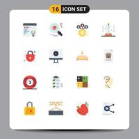 Group of 16 Flat Colors Signs and Symbols for display security network lock science experiment Editable Pack of Creative Vector Design Elements