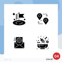 conjunto moderno de 4 glifos y símbolos sólidos, como gestión de datos comerciales, ubicación, viajes, pepino, elementos de diseño vectorial editables vector