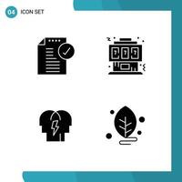 Pack of 4 Modern Solid Glyphs Signs and Symbols for Web Print Media such as approve console notice gaming in Editable Vector Design Elements