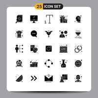 Set of 25 Modern UI Icons Symbols Signs for head flower imac xmas christmas Editable Vector Design Elements