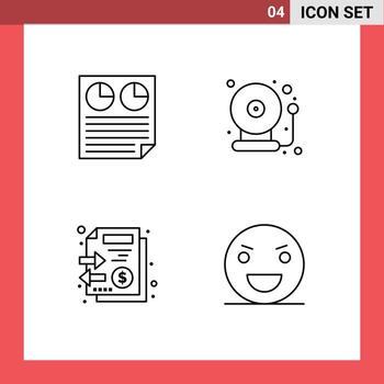 grupo de 4 signos y símbolos de colores planos de línea rellena para documentos de datos elementos de diseño vectorial editables vector