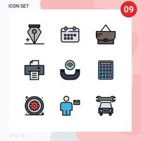 9 User Interface Filledline Flat Color Pack of modern Signs and Symbols of calculator handset bag call print Editable Vector Design Elements