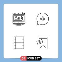 4 Universal Line Signs Symbols of account video monitor chat filam Editable Vector Design Elements