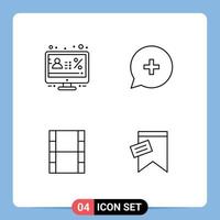 4 símbolos de signos de línea universales de elementos de diseño vectorial editables de filam de monitor de video de cuenta vector