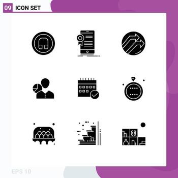 Set of 9 Modern UI Icons Symbols Signs for manager data approval chart report Editable Vector Design Elements