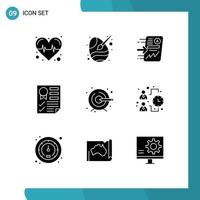 9 Thematic Vector Solid Glyphs and Editable Symbols of ribbon page file document chart Editable Vector Design Elements