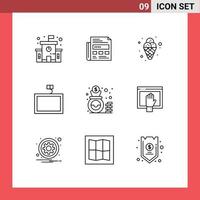 Pack of 9 creative Outlines of cash finance cream bag tv Editable Vector Design Elements