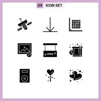 Group of 9 Modern Solid Glyphs Set for open beauty and spa correction reload image Editable Vector Design Elements