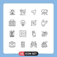 16 Thematic Vector Outlines and Editable Symbols of smartphone cashless arrow beat love Editable Vector Design Elements