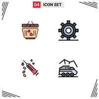 Pack of 4 creative Filledline Flat Colors of cart injection wedding development vaccine Editable Vector Design Elements