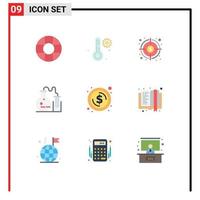 9 Universal Flat Color Signs Symbols of money coin goal circle lab Editable Vector Design Elements