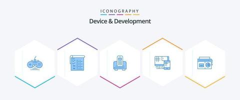 Device And Development 25 Blue icon pack including radio. education. device. cell . computer vector