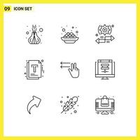 Stock Vector Icon Pack of 9 Line Signs and Symbols for fingers management setting file right Editable Vector Design Elements