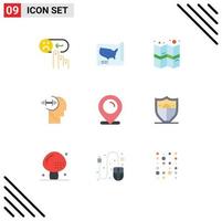 Mobile Interface Flat Color Set of 9 Pictograms of map head usa daubbell training Editable Vector Design Elements