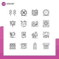 Pack of 16 creative Outlines of bar time analysis clock alarm Editable Vector Design Elements