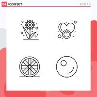 Pictogram Set of 4 Simple Filledline Flat Colors of farming sports sunflower power peas Editable Vector Design Elements