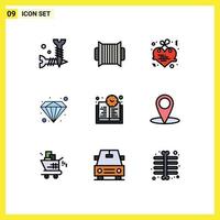 Set of 9 Modern UI Icons Symbols Signs for learning time book time hanging value diamond Editable Vector Design Elements