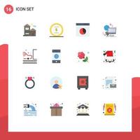 Set of 16 Vector Flat Colors on Grid for security monitoring commerce control statistics Editable Pack of Creative Vector Design Elements