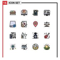 Universal Icon Symbols Group of 16 Modern Flat Color Filled Lines of hardware drive assignment devices computer Editable Creative Vector Design Elements