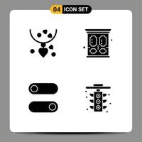 Set of 4 Vector Solid Glyphs on Grid for necklets switch mother wardrobe city Editable Vector Design Elements